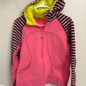 Sold --Lululemon   Pink Striped Hoodie limited edition full zip scuba  hoodie 8.